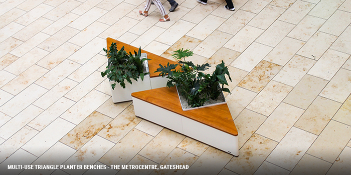 MULTI USE TRIANGLE BENCH AND PLANTER AT METROCENTRE GATESHEAD