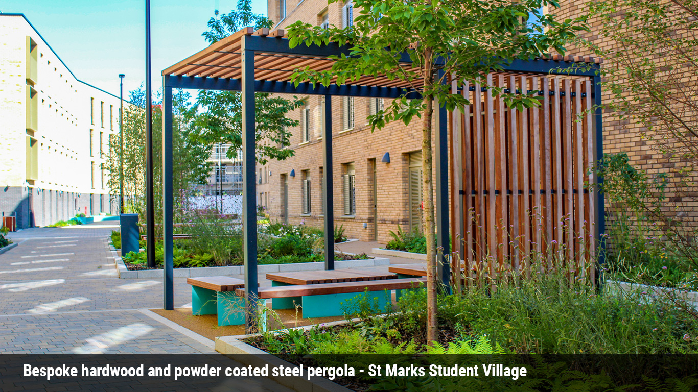 Bespoke pergola for St Mark student Accommodation