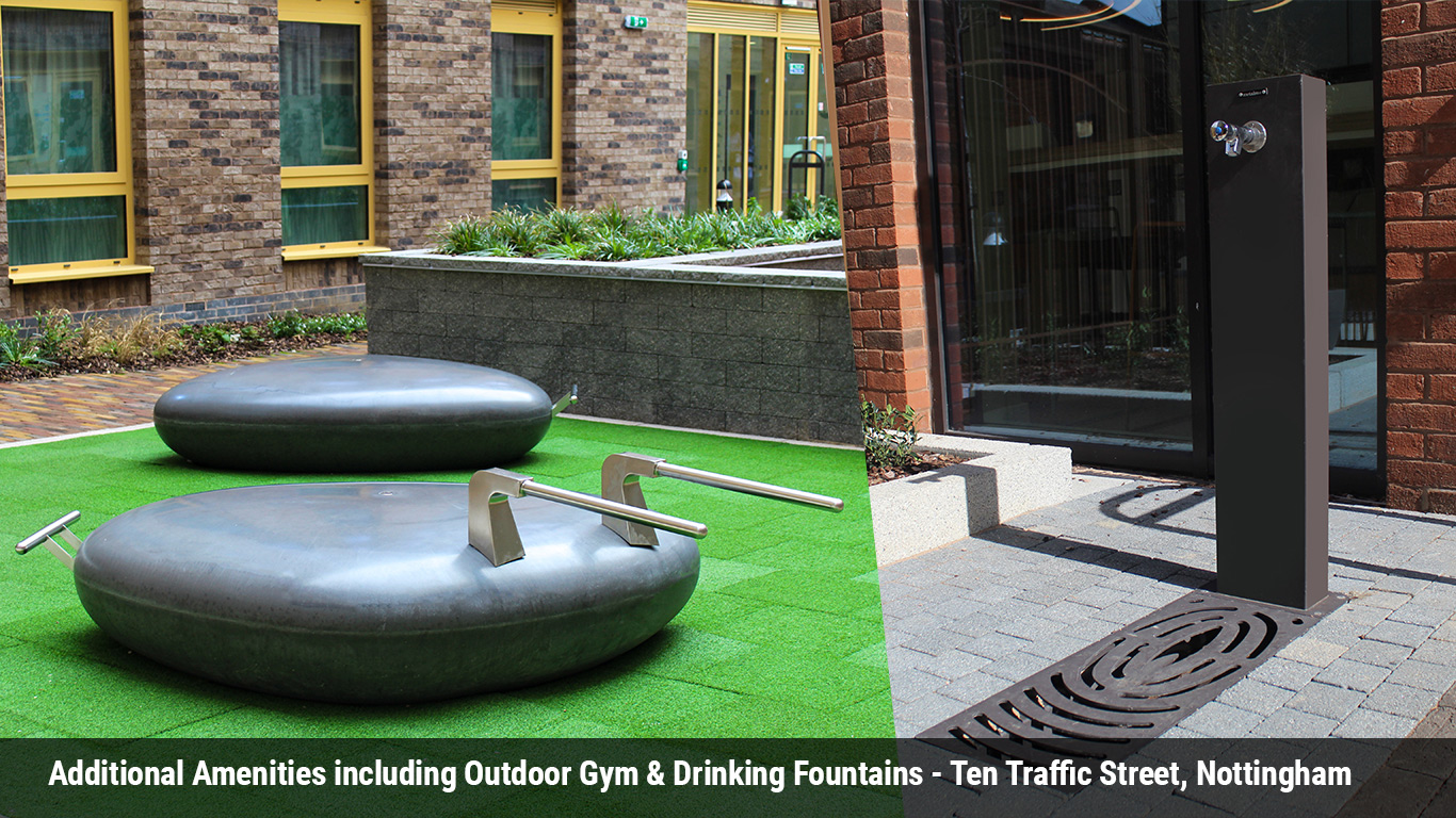 Outdoor Gym and Drinking Fountains - ten traffic street