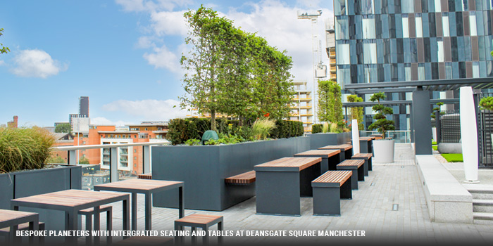 deansgate square pricate roof terrace featuring bespoke planter and seating elements from BSFG