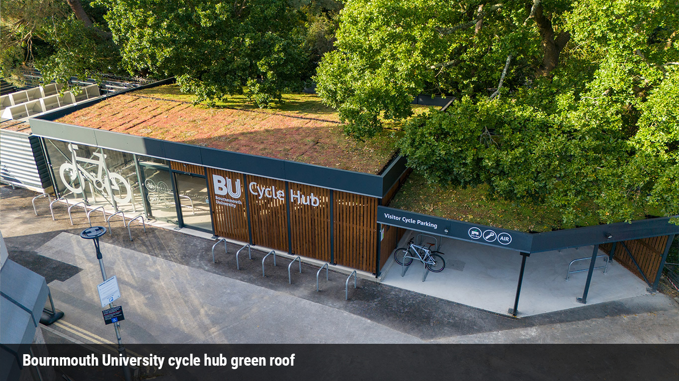 Bournemouth University cycle hub with green roof